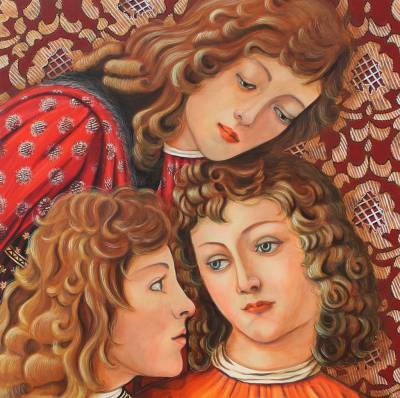 "Three Angels - Triptych" - Print on Canvas & Card - Print by Katja Morrison, an artist from Hawke's Bay, New Zealand.